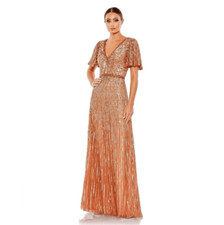 MAC DUGGAL EMBELLISHED V NECK BUTTERFLY SLEEVE COLUMN GOWN IN COPPER 5538 SIZE 8