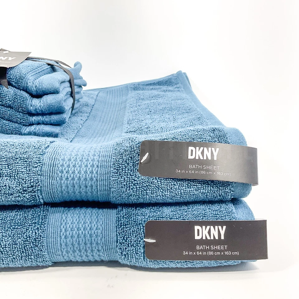 DKNY Oversize 34" x64" (2) Bath Sheets (4) Wash 6Pc Blue 100% Cotton Towels New - Image 3 of 4