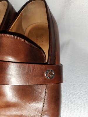 GUCCI BROWN GG INTERLOCKING SLIP ON LOAFERS MOCCASIN MEN 