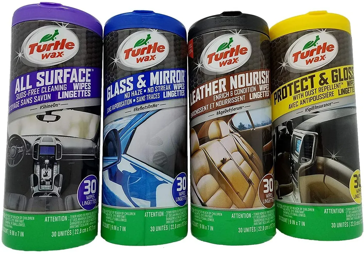 Turtle Wax Car Wipes 4 Pack 30 Wipes Each (Glass Interior Leather and  Protect)