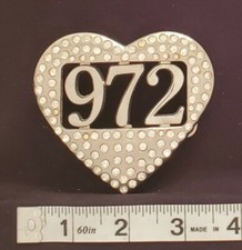 Silver toned heart with "972" and Rhinestones 3" belt buckle