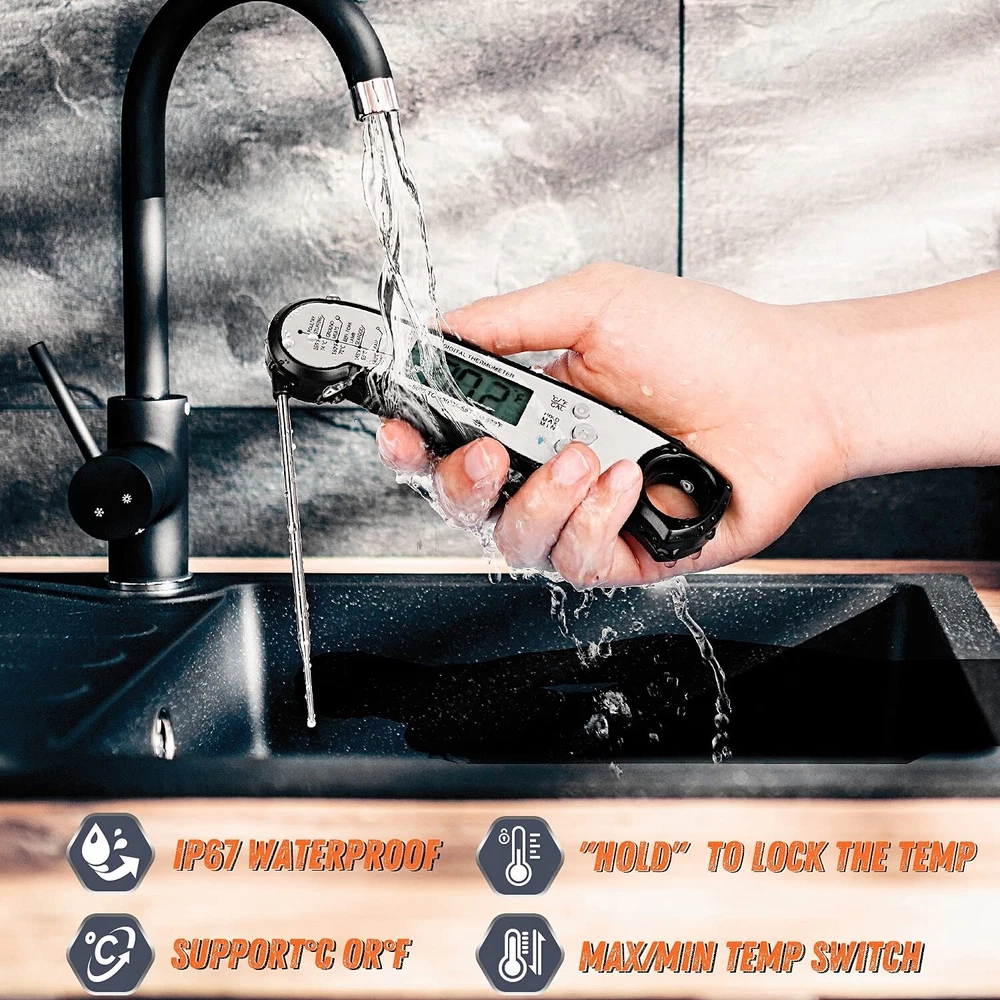 Digital Meat Thermometer, Waterproof Instant Read Food Thermometer for