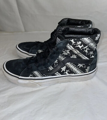 Vans SK8 Hi Classic Mens Size 5 Black/White Reindeer, Skull, Tree Womens 6.5