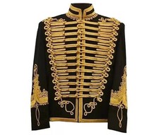 Men's Black Military Uniform Napoleonic Tunic Pelisse Hussar Jacket