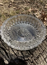 Vintage Ashtray Large Lead Crystal Cut Clear Glass Diamond Pattern 7” Heavy