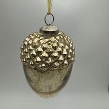 Vintage Silver  Gold KUGEL ACORN Ornament - Heavy Glass 7 Inch