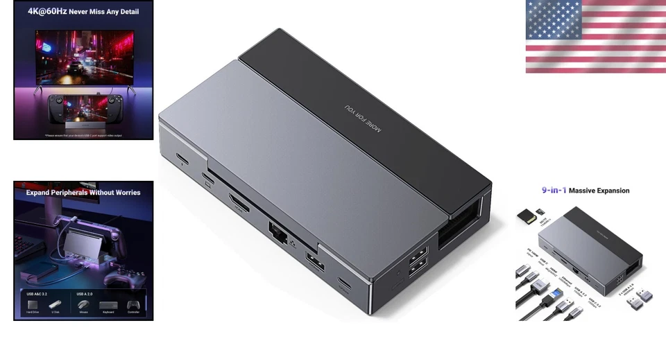 Base USB C 9 en 1 con soporte plegable - Base definitiva para Steam Deck y más Foto 2 de 4