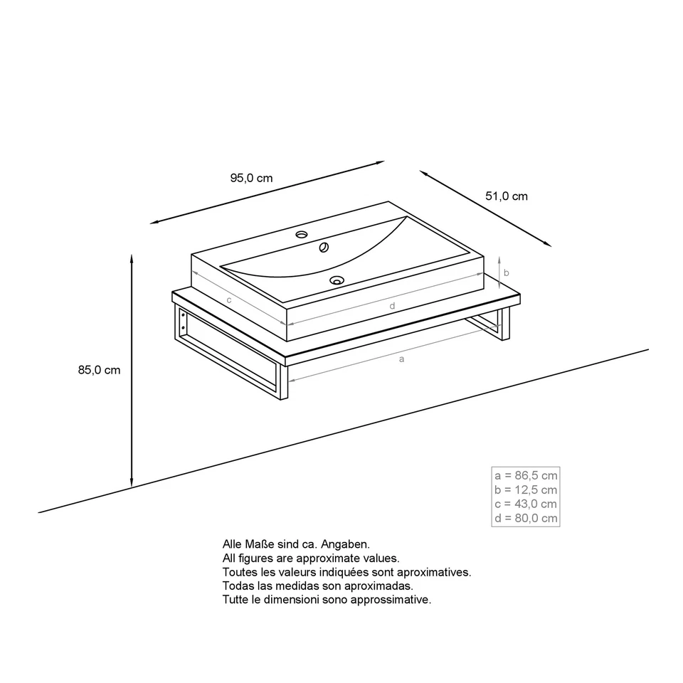 Waschtisch Badmöbel Waschbecken mit Waschtischplatte und Metall-Halterung Nizza - Bild 2 von 4