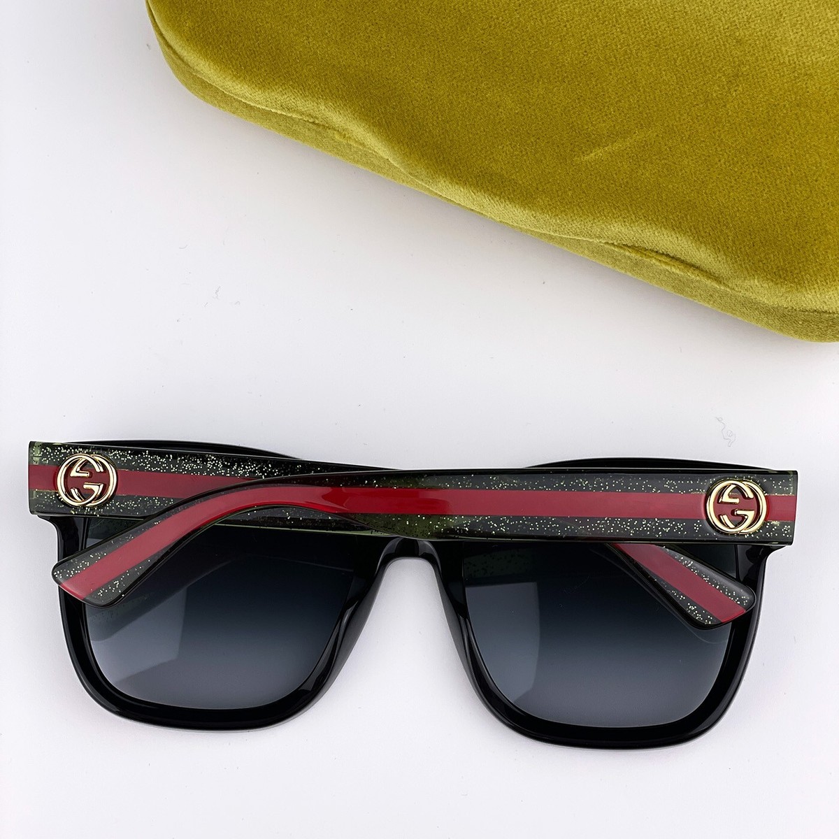 NEW GUCCI GG0034SN 002 Black Colorful Gray Gradient Rectangle Women Sunglasses Gucci Women Sunglasses Black Colorful Grey Gradient  main image 3