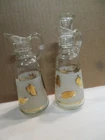 Vintage Glass Anchor Hocking "Starlyte" Gold Leaf Cruet Oil Vinegar Set Of 2