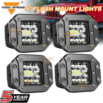4X5'' 300W Tri Row Flush Mount LED Pods Work Light Bar Spot Flood For Offroad 4WD