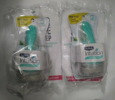2 pack ! Schick Intuition Razor + 1 Cartridge Sensitive Care Trial Pack Sealed