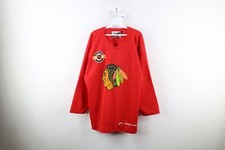 Vintage Mens Large Spell Out Center Ice Chicago Blackhawks Hockey Jersey Red