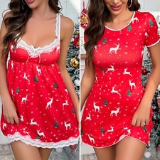 Women Santa Nightshirt Sleep Shirt Tee Pajama Top Dress T-Shirt Nightgown Gifts