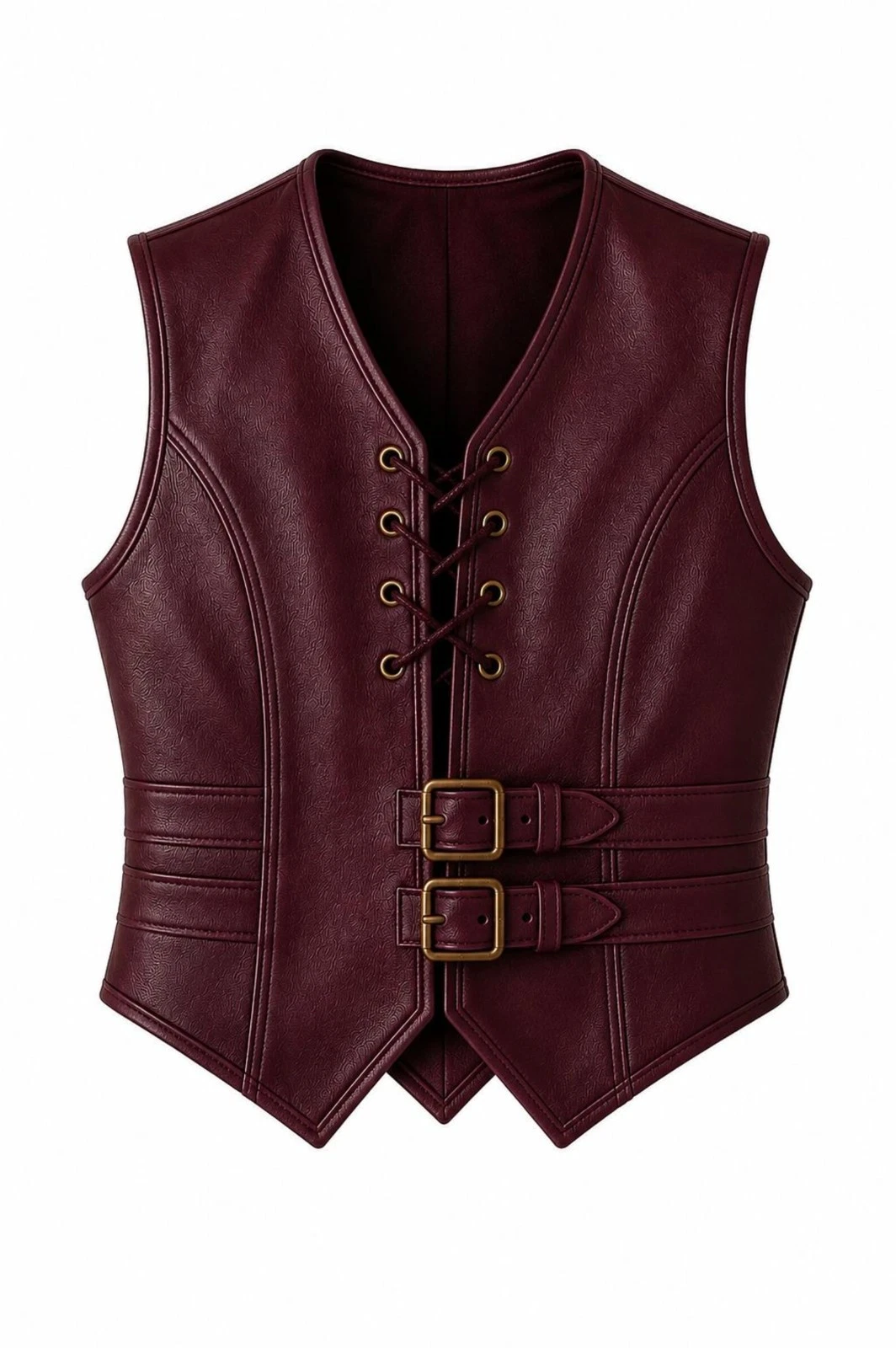 Men's Burgundy Lambskin Leather Lace-Up Vest – Gothic Buckle Leather Vest