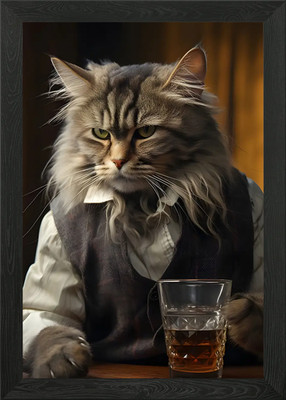 Gerahmtes Wandbild Poster Leinwanddruck Bild Katze Säufer