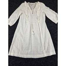Anthropologie White Eyelet Ruffle Tunic Dress Long Sleeve Tassel Size 6 US