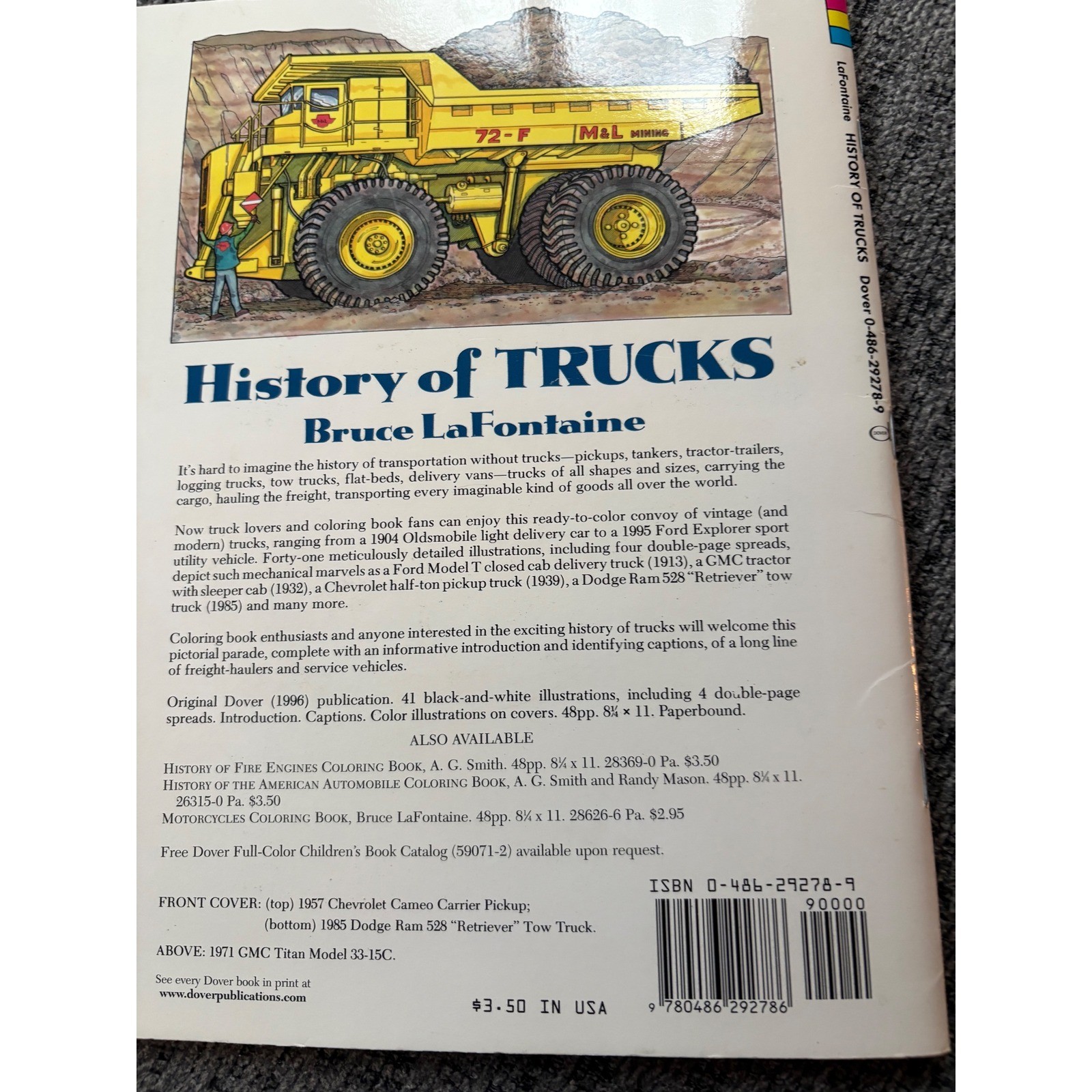 Dover History of Trucks Coloring Book Bruce LaFontaine Vintage Kids Fun