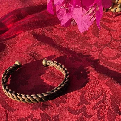 Handcrafted Red Copper Braided Cuff Bracelet Woven Artisan Bangle - Photo 1/4