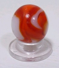 942 Vintage Swirl Marble Clear, White and Red CAC, Alley. Measures .630 in Dia