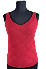 Giorgio Armani Women's Red Knit Sleeveless V-Neck Tank Top Check Pattern Size M