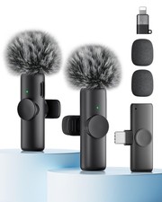 Wireless Microphone for iPhone iPad and Android Small 2 TX  1 RX , Black
