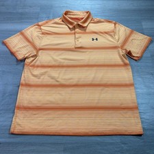 Under Armour Playoff Polo Shirt Mens XL Orange Stripe Golf Stretch Performance