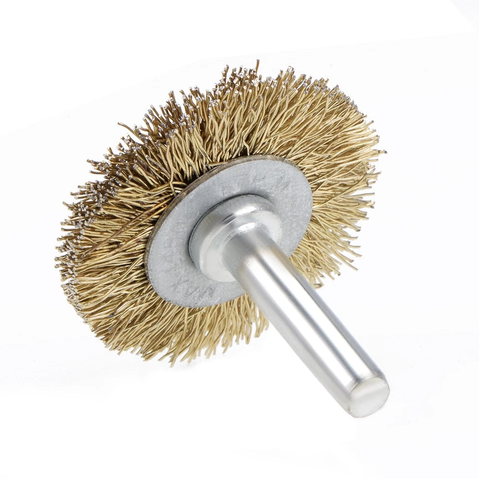 Banco de cepillo de rueda de alambre de 1-1/2" enchapado en cobre acero prensado vástago de 1/4" 10 piezas Foto 3 de 4