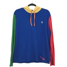 Polo Ralph Lauren Color Block Hoodie Long Sleeve Shirt Logo Mens Sz L READ DESC