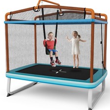 3-in-1 Kids Trampoline 6FT Rectangle Toddler Trampoline w/ Swing  Horizontal Bar
