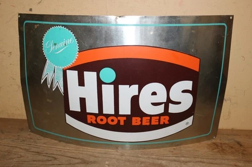 15"x9" Vintage 1950's Hire's Root Beer Barrel Soda Pop Curved Metal Sign NICE
