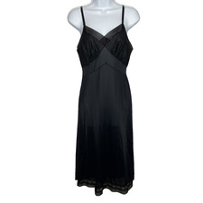 Vintage 50s Gotham Gold Stripe Black Satin Nylon Mesh Lace Midi Slip Dress Sz S