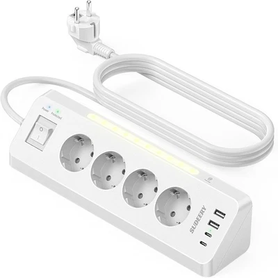 SUDEERY Eck Steckdosenleiste mit USB (2 Type-C), 4 Fach Desktop Mehrfachsteckdose