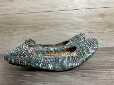 The Storehouse Leather Upper Green Plaid Foldable Leather Ballet Flats 9
