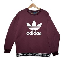 Adidas Trefoil Crewneck Sweatshirt Burgundy Logo Pullover Women s Sz M Logo