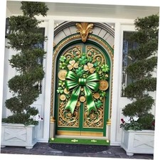 St. Patrick  s Day Door Cover Banner 71x35 Inch Green and Gold Shamrock Style 3
