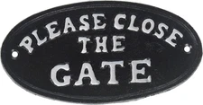 7" Dark Brown Metal Cast Iron Oval Please Close the Gate Sign Plaque