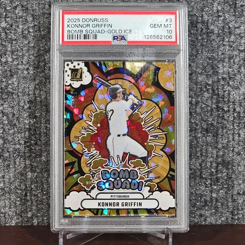 2025 PANINI DONRUSS BOMB SQUAD GOLD ICE #3 KONNOR GRIFFIN 3/10 PSA 10