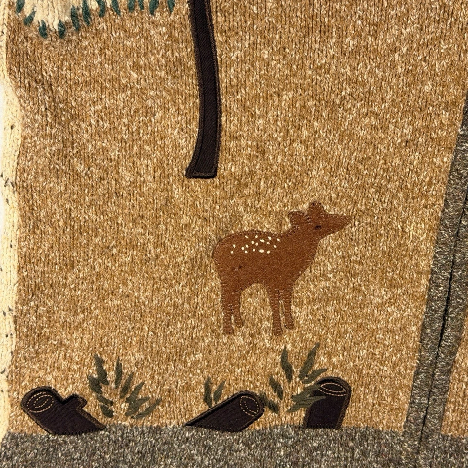 Women's Sweater Zip Up Collar Fall Forest Deer Applique Embroidered Country Med - Image 4 of 4