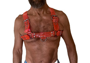 NWOT BREEDWELL UNIQUE GET LIT NOW ORANGE CLEAR PVC HARNESS L/XL HOT!