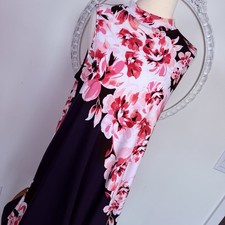 TIANA B. Womens Floral Print Sleeveless Shift A-line Dress Navy Pink Floral M 10