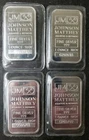 Lot of Four Johnson Matthey 1oz Silver Bars in Plastics