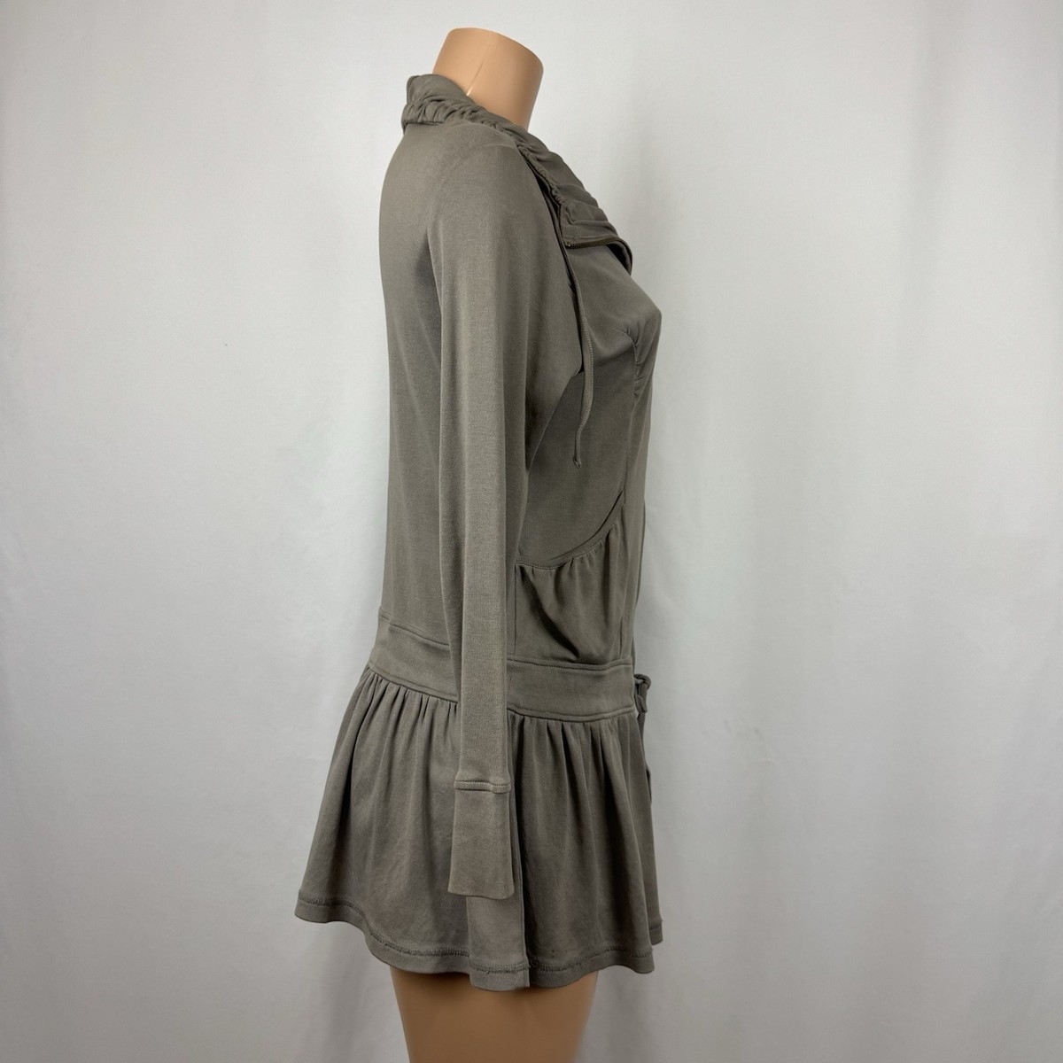 V-I-A-N-T-E BOHO TAUPE VINTAGE WASH MICRO PEPLUM FULL ZIP JACKET TOP WOMENS SZ M View 3