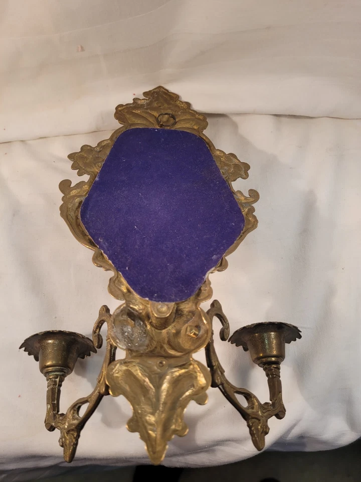 älterer Messing Blaker - Wandspiegel mit zwei armigen Kerzenhaltern - Bild 3 von 4