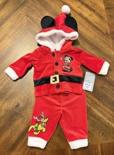 Disney Mickey Mouse Pluto Baby Toddler Santa Outfit Pants 2 Piece Set 0-3 Months