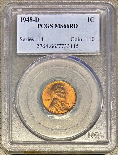 1948-D Lincoln Cent (Wheat Penny), PCGS MS-66 RD