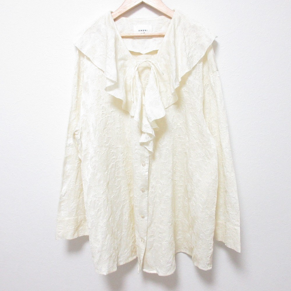 AMERI 2-Way Embroidery Ruffle Blouse, Long Sleeve… - image 1