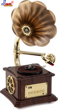 Vintage Style Wooden Record Player with Bluetooth USB AUX FM Radio and Built In