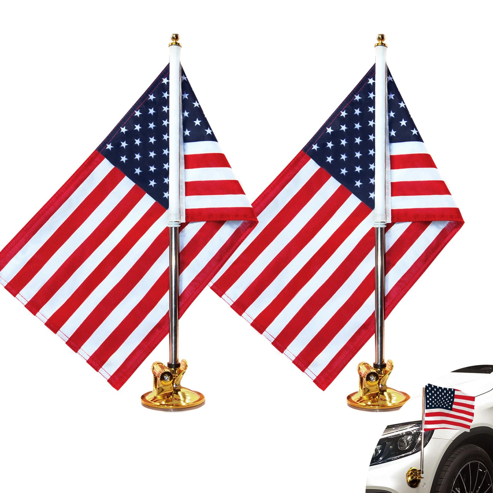 Drapeau de voiture USA et mât à ventouse pour vos road-trips et défilés