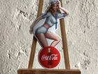 Pin Up Girl Coca Cola Vintage Advertising Sign Enamel